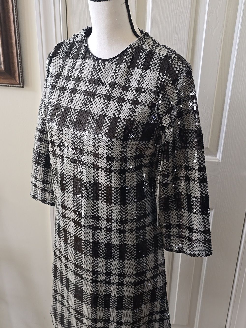DRAPER JAMES WOMENS BLACK & WHITE SEQUIN SHEATH DRESS SIZE 4 - Picture 4 of 17
